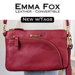 NEW Emma Fox Leather Classics Convertible Wristlet Crossbody Bag Cranberry Red